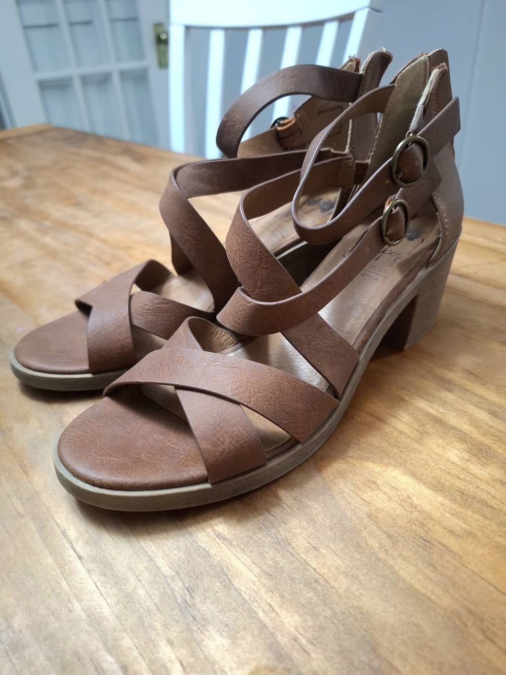Jellypop Women's Brown Strappy Block Heel Sandals 8M